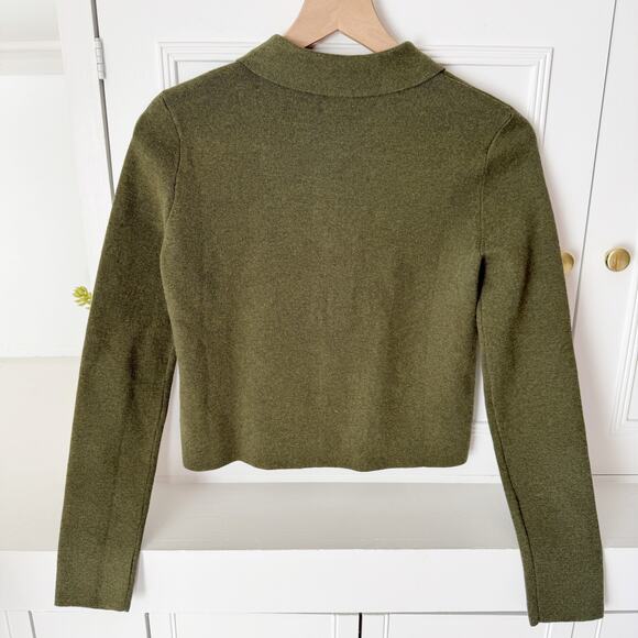 NWT J. Crew Polo Cardigan Sweater in Heather Loden Olive Green Size XXS - Picture 2 of 4